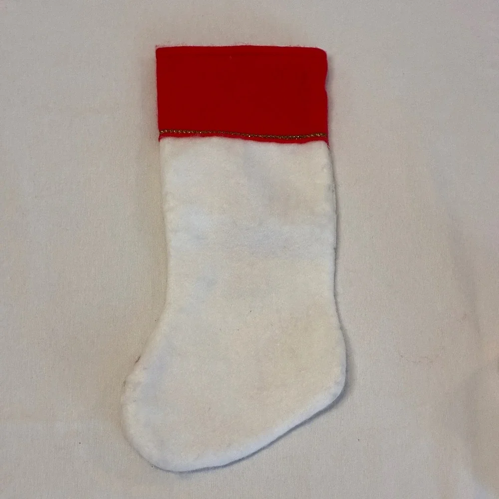Vintage Christmas Stocking Santa Claus Holly Print Red Cuff Plush Holiday Decor‎ - Picture 2 of 4